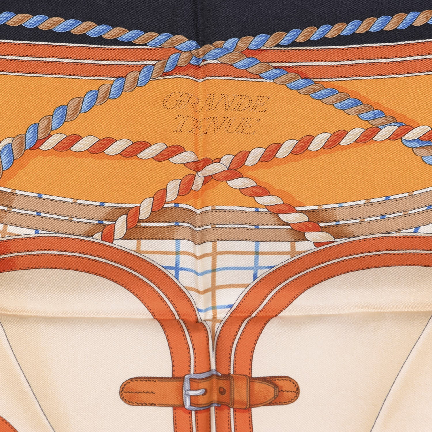 Hermes Silk Grande Tenue Scarf 90 Black Beige Orange 5 of 7