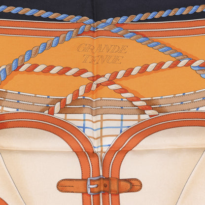 Hermes Silk Grande Tenue Scarf 90 Black Beige Orange 5 of 7
