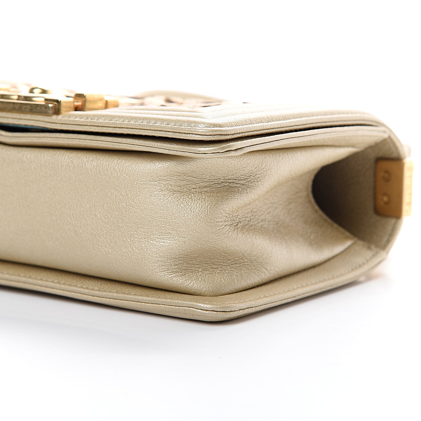 Metallic Lambskin Small Golden CC Boy Flap Gold