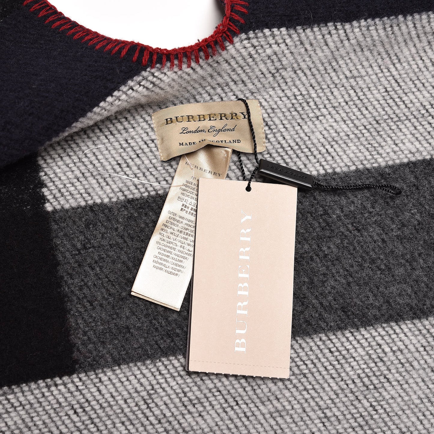 Wool Cashmere Mega Check Cape Scarf Scarf Navy