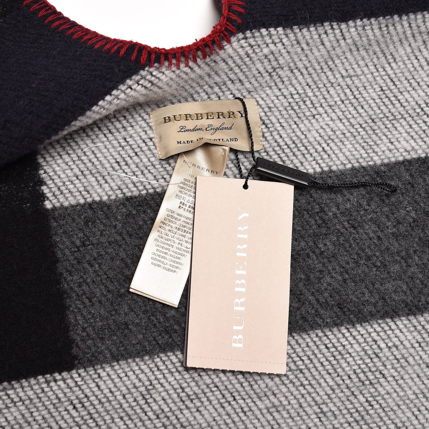 Burberry Wool Cashmere Mega Check Cape Scarf Scarf Navy 3 of 3