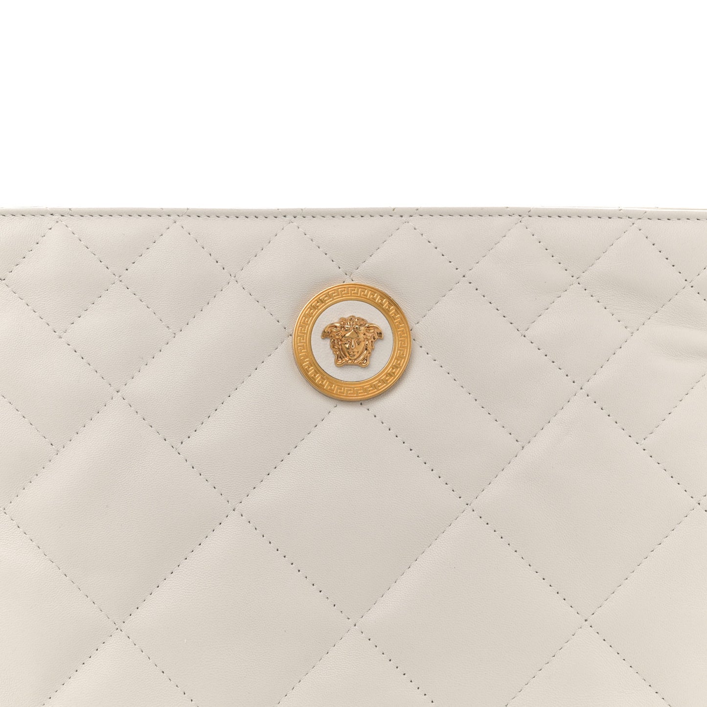 Calfskin Quilted La Medusa Chain Flat Shoulder Bag White