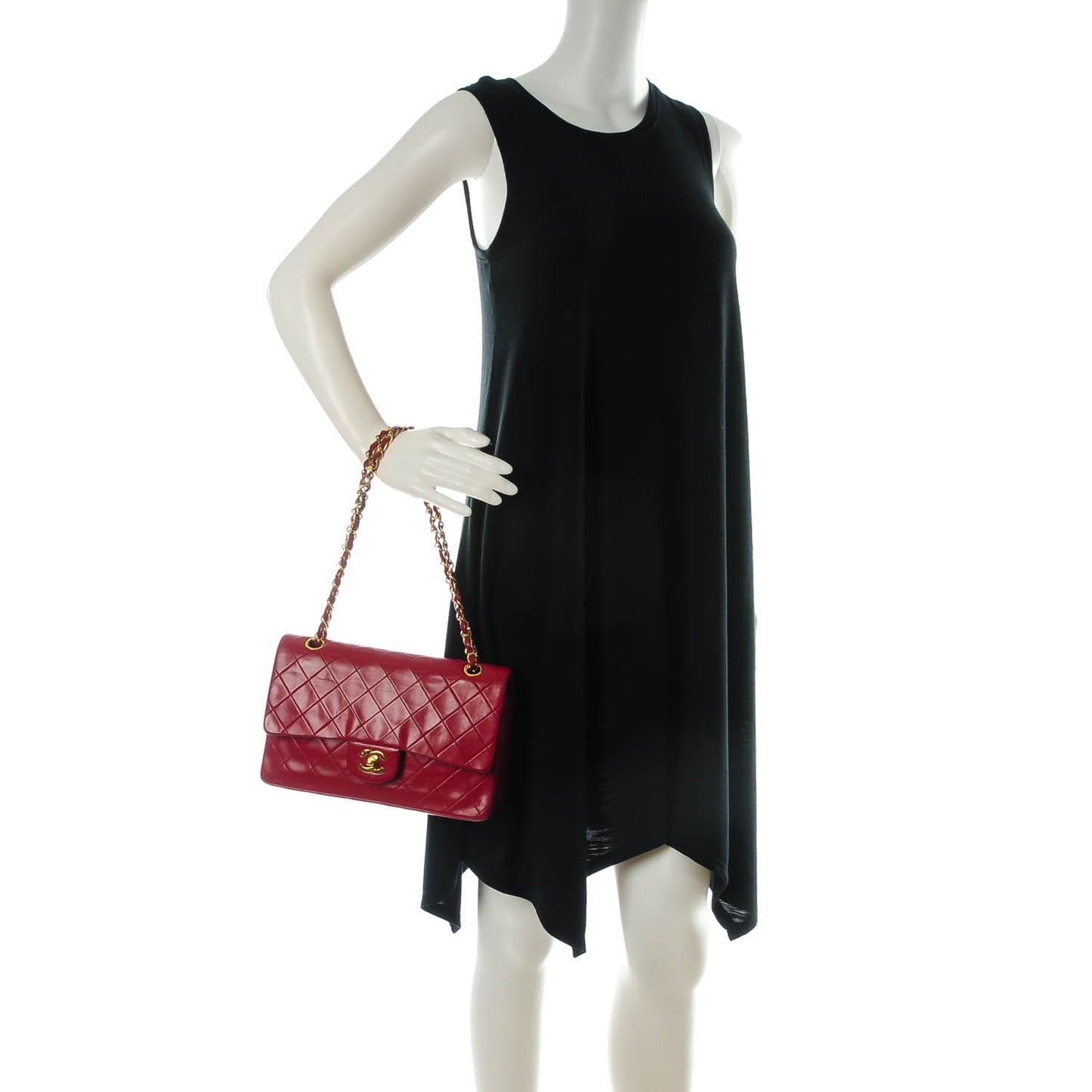Lambskin Quilted Medium Double Flap Red