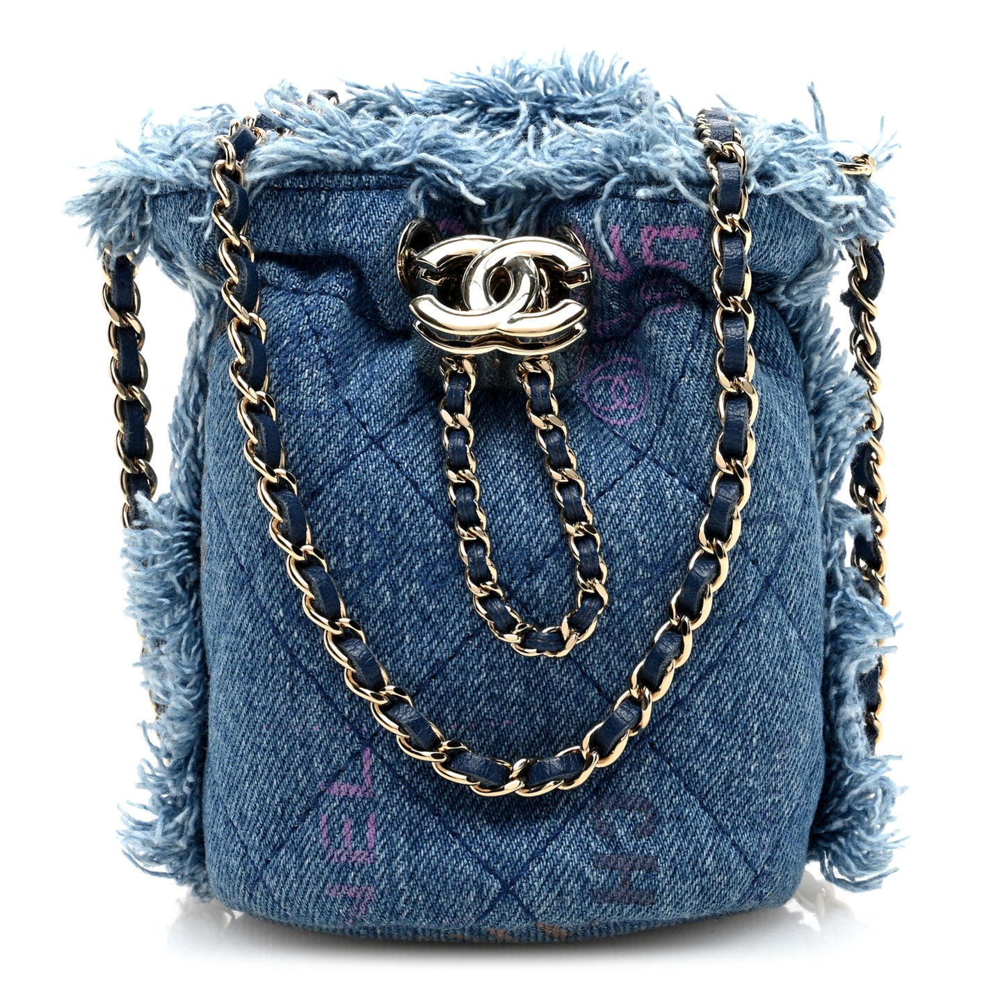 Denim Quilted Mood Mini Bucket With Chain Blue Multicolor