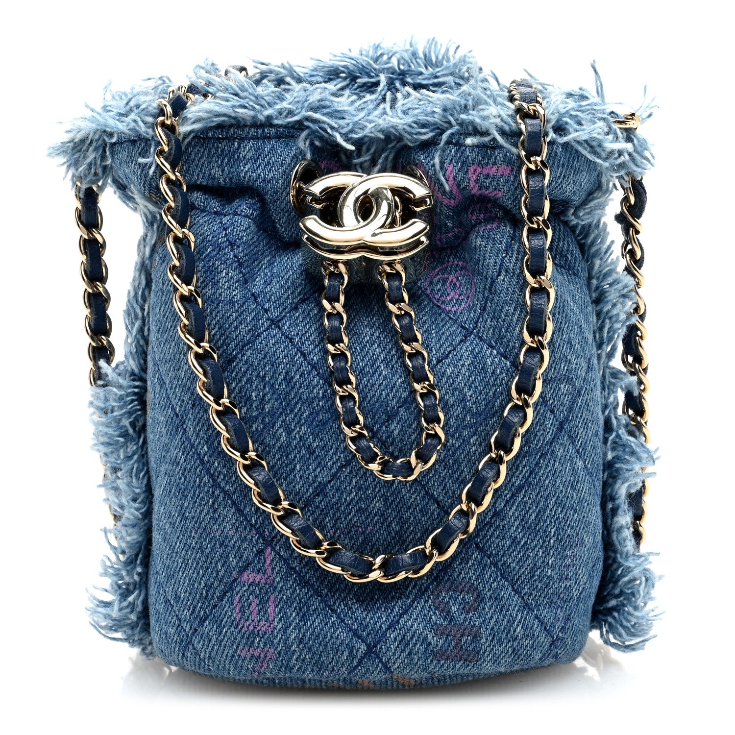 Chanel Denim Quilted Mood Mini Bucket With Chain Blue Multicolor 1 of 9