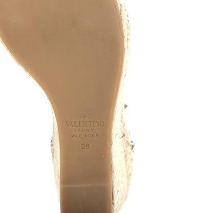 Valentino Garavani Grained Calfskin Turquoise Rockstud Rolling Ankle Wrap Espadrille 15/85mm Wedges 36 Black 9 of 12