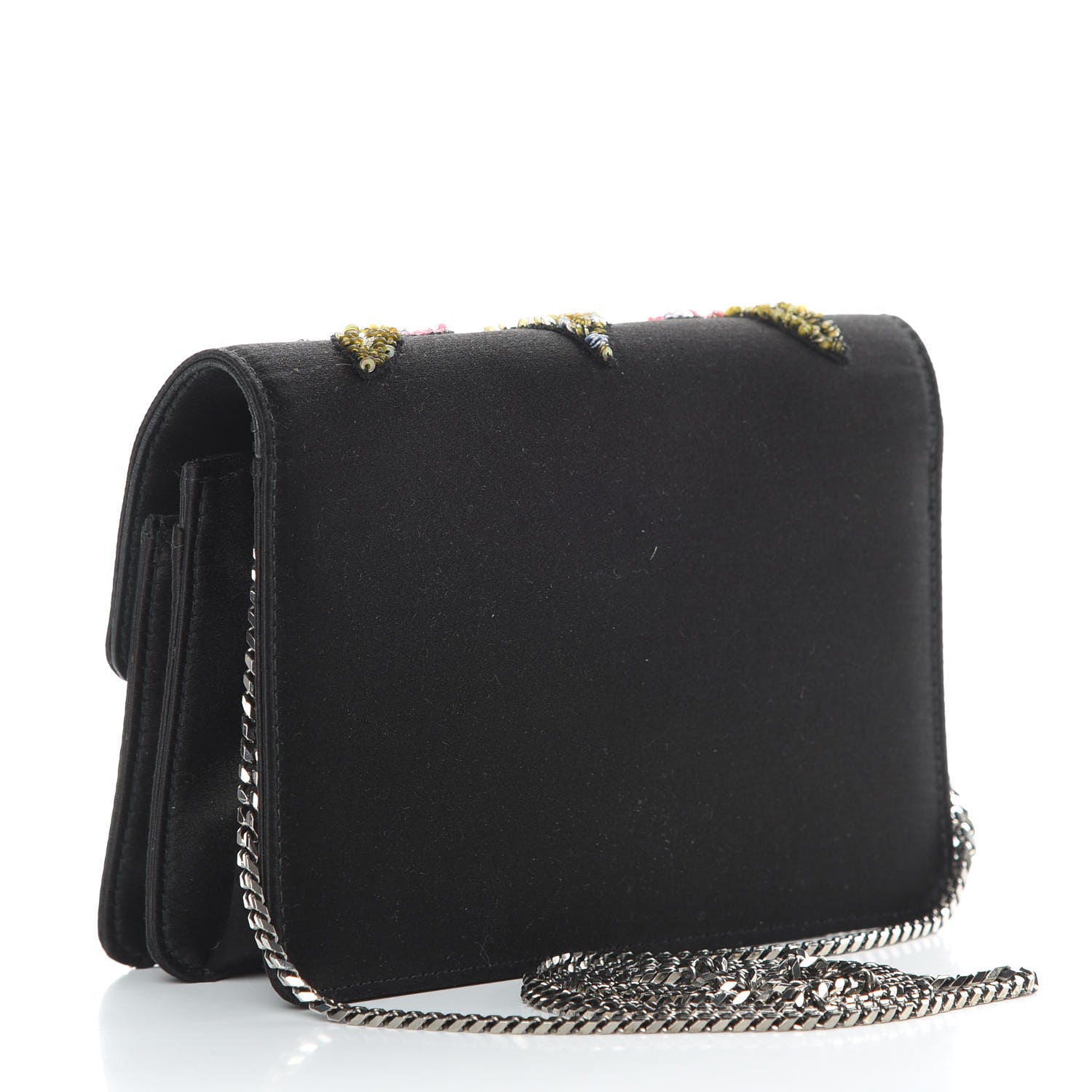 Alexander McQueen Satin Floral Embroidered Mini Insignia Flap Black 3 of 12