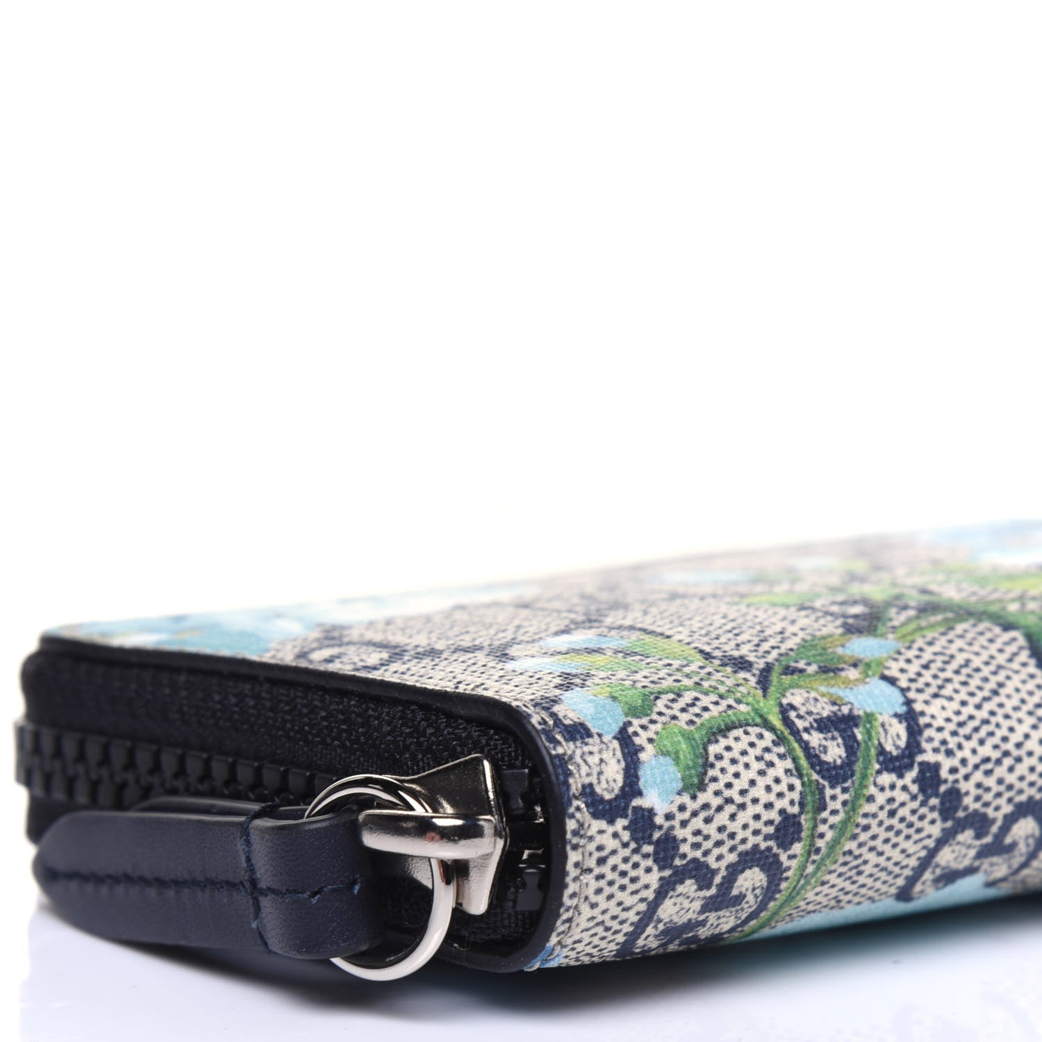 Gucci GG Supreme Monogram Blooms Zip Around Card Case Wallet Beige Blue Navy 7 of 9