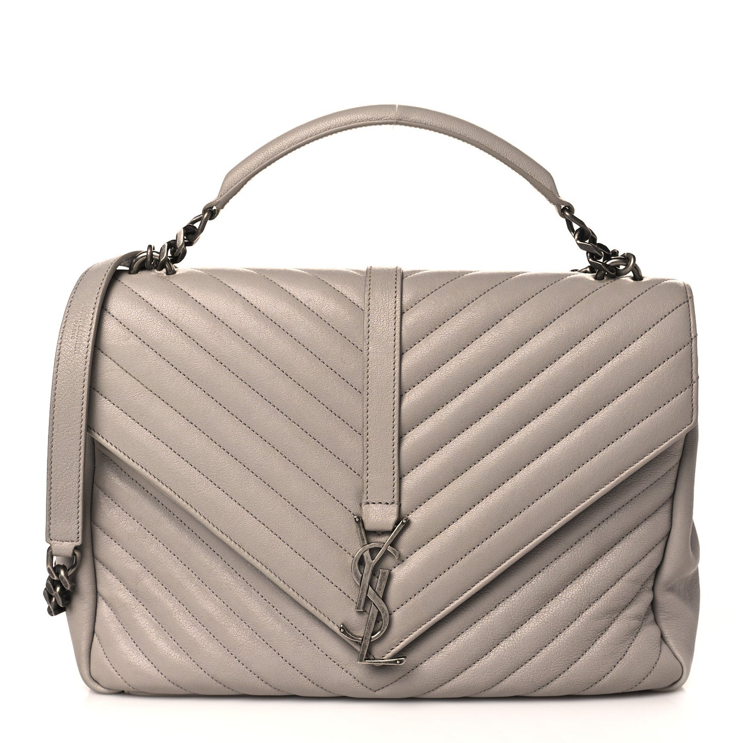 Sheepskin Matelasse Large Monogram College Satchel Light Grey