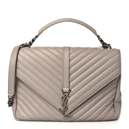 Saint Laurent Sheepskin Matelasse Large Monogram College Satchel Light Grey 1 of 8