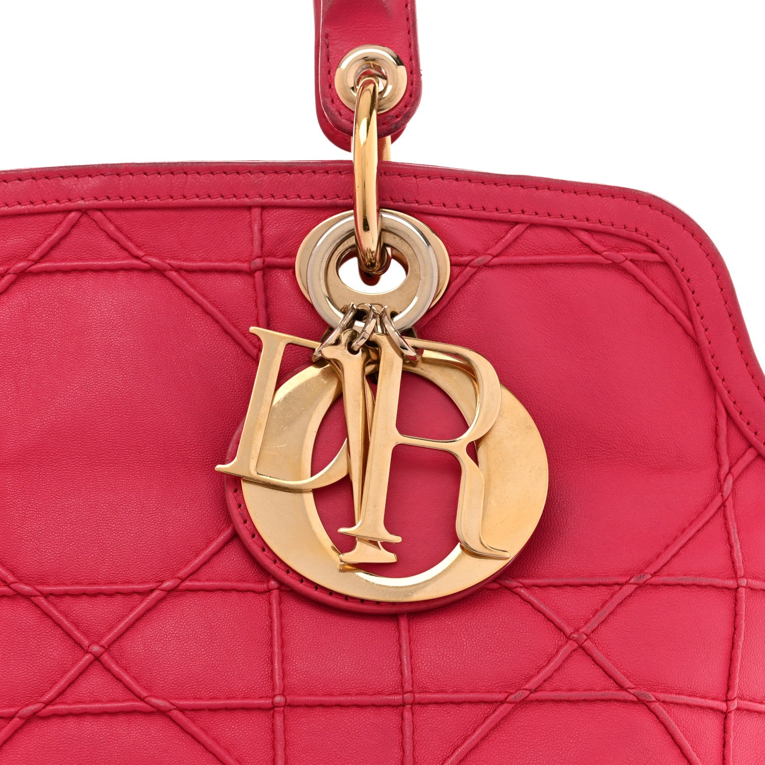 Christian Dior Lambskin Cannage Medium Granville Tote Fuchsia 10 of 15