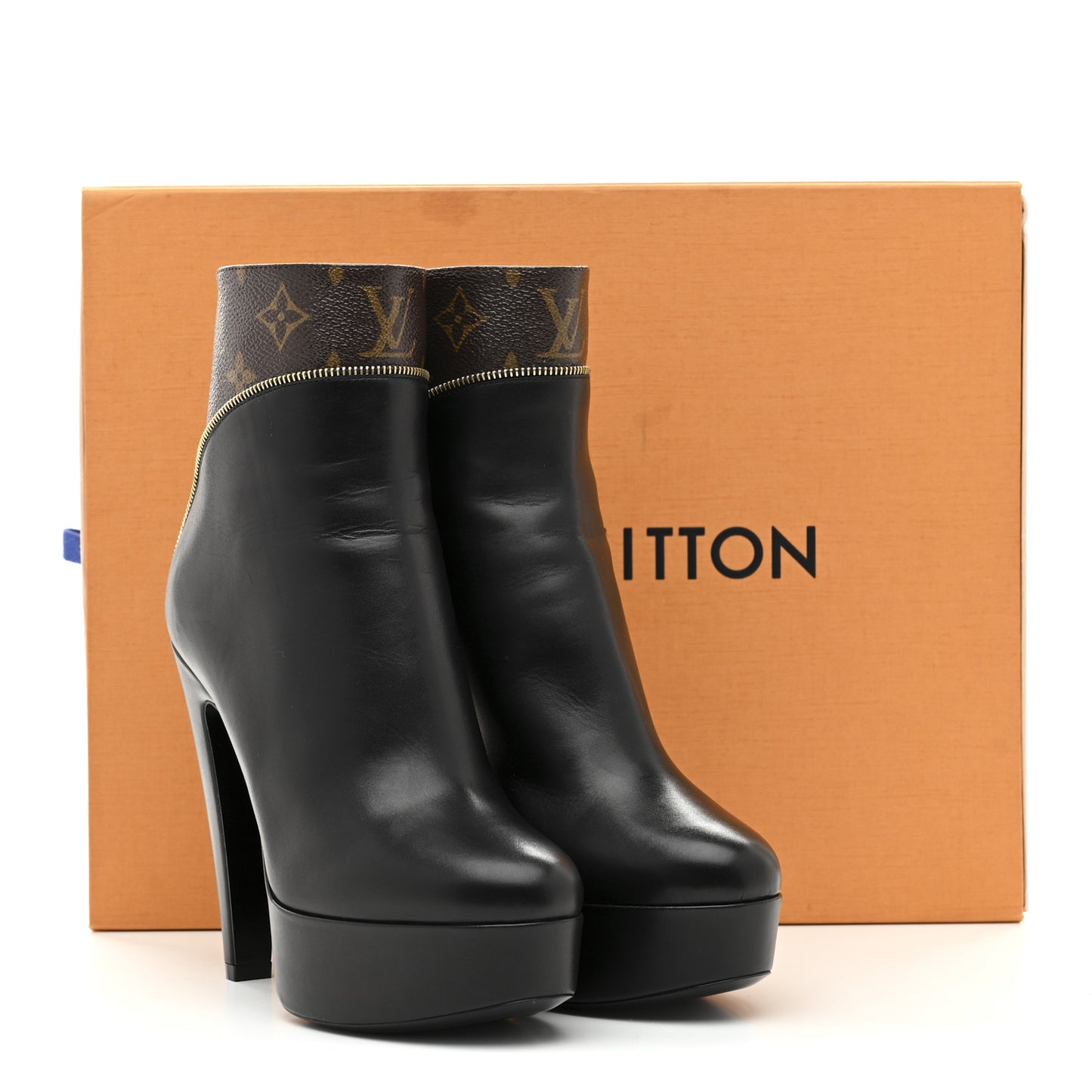 Calfskin Monogram Afterglow Platform Ankle Boots 36 Black