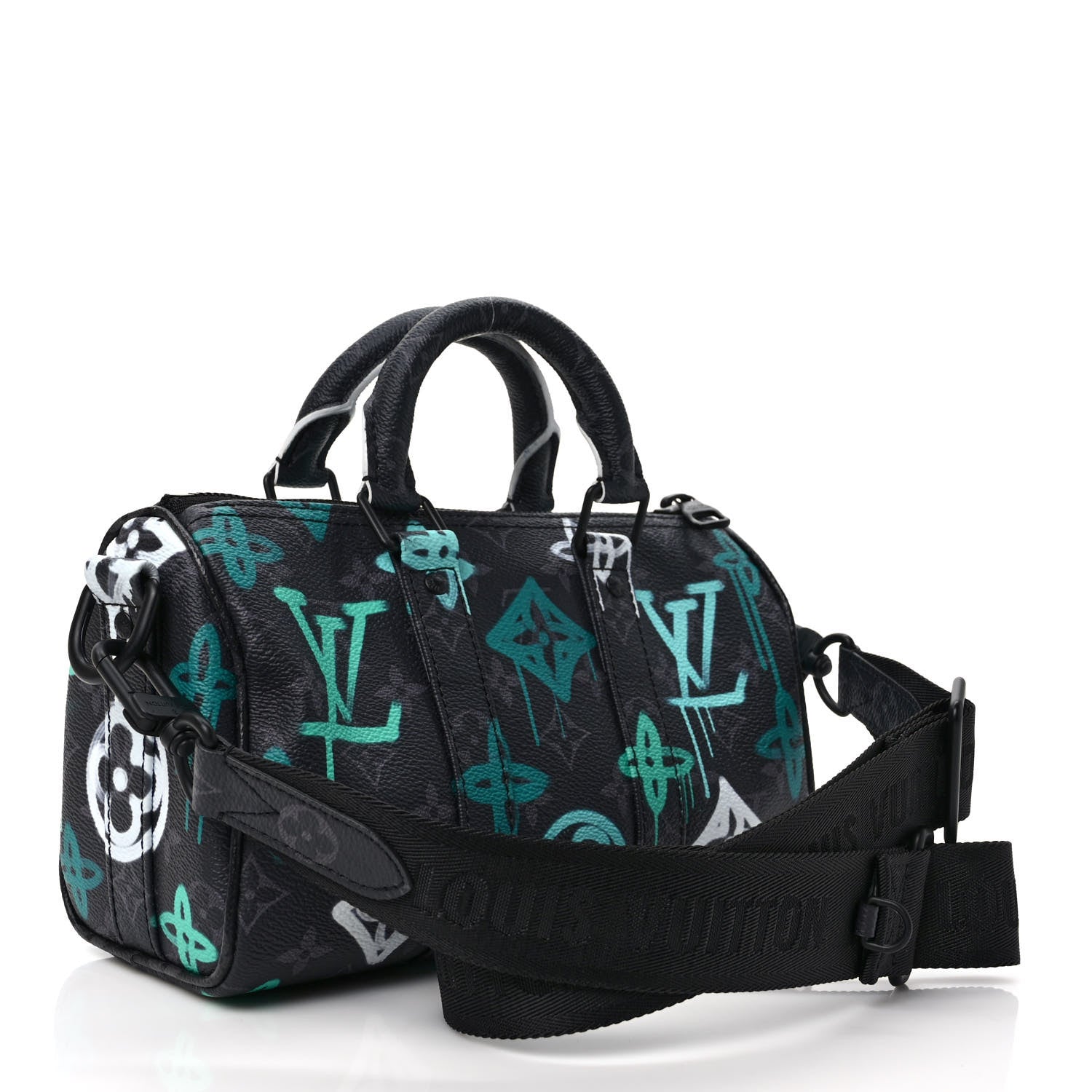 Louis Vuitton Monogram Eclipse LV Graffiti Keepall Bandouliere 25 Green Lights 3 of 8