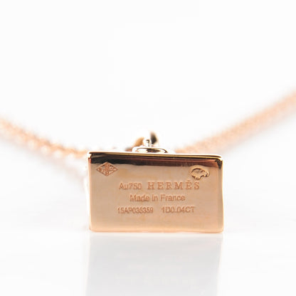 Hermes 18K Rose Gold Diamond Birkin Pendant Necklace 6 of 7