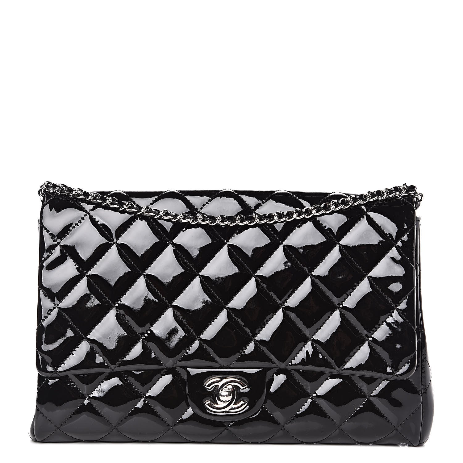 Chanel Patent Quilted Clutch with Chain Flap Black 1 of 10