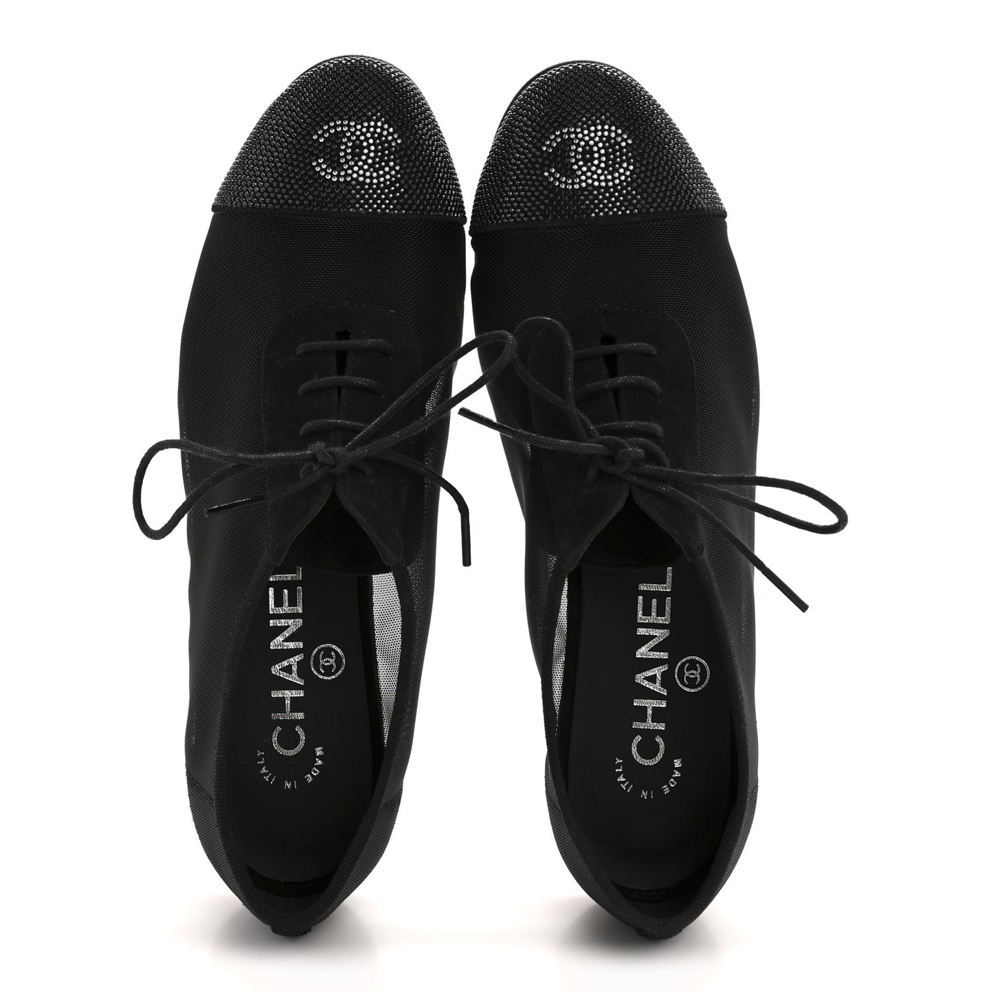 Calfskin Mesh Crystal Cap Toe CC Lace Up Oxford 35.5 Black
