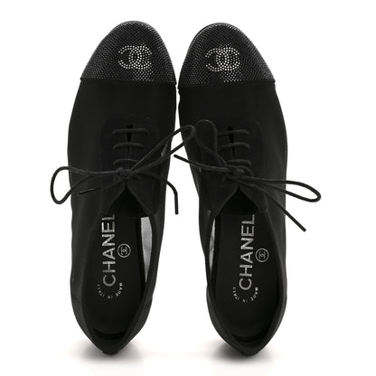 Chanel Calfskin Mesh Crystal Cap Toe CC Lace Up Oxford 35.5 Black 2 of 9