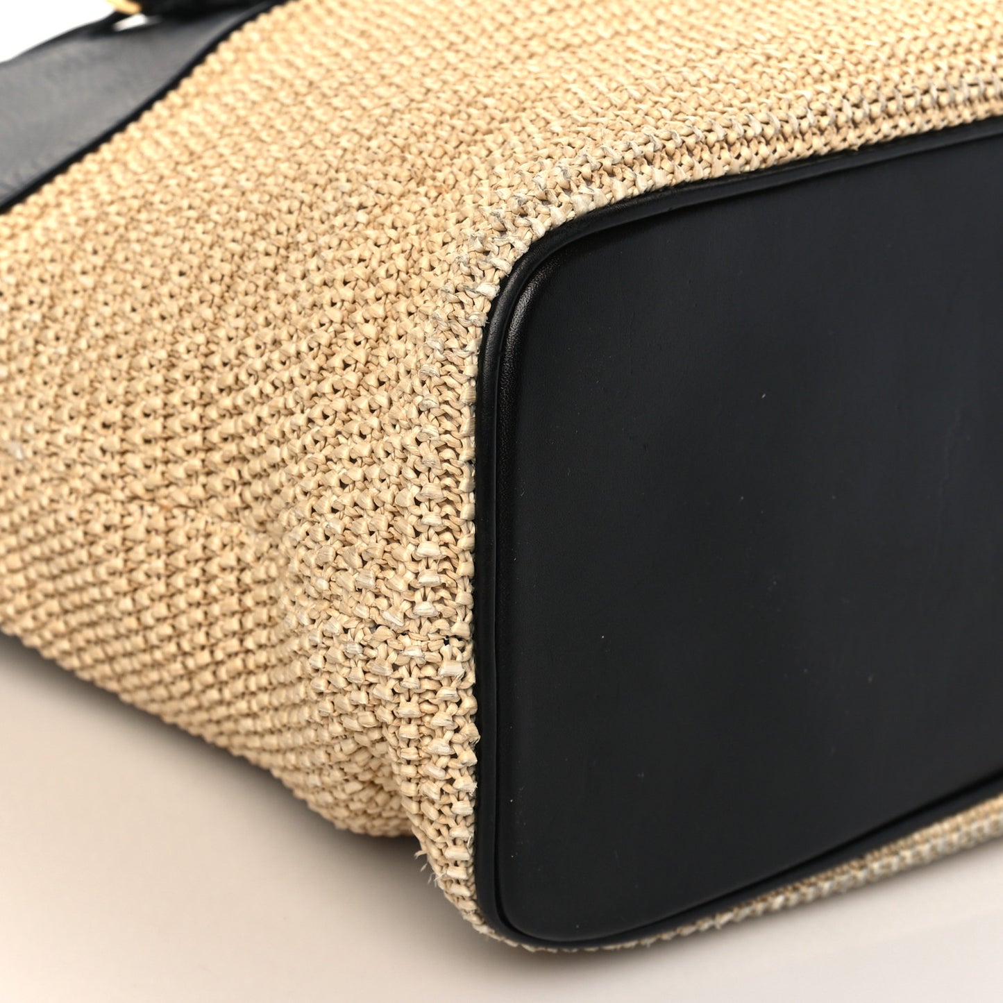 Calfskin Raffia Medium Shopper Tote Naturale Black