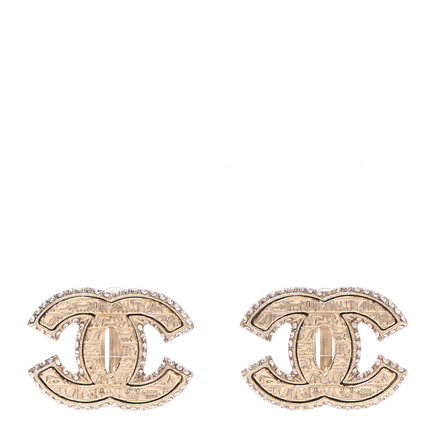 Chanel Metal Crystal Scarab CC Clip On Earrings Gold 1 of 4