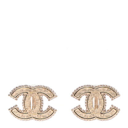 Chanel Metal Crystal Scarab CC Clip On Earrings Gold 1 of 4