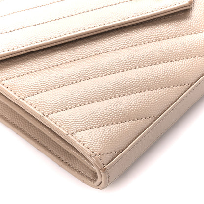 Saint Laurent Grain De Poudre Matelasse Chevron Monogram Chain Wallet Dark Beige 9 of 14