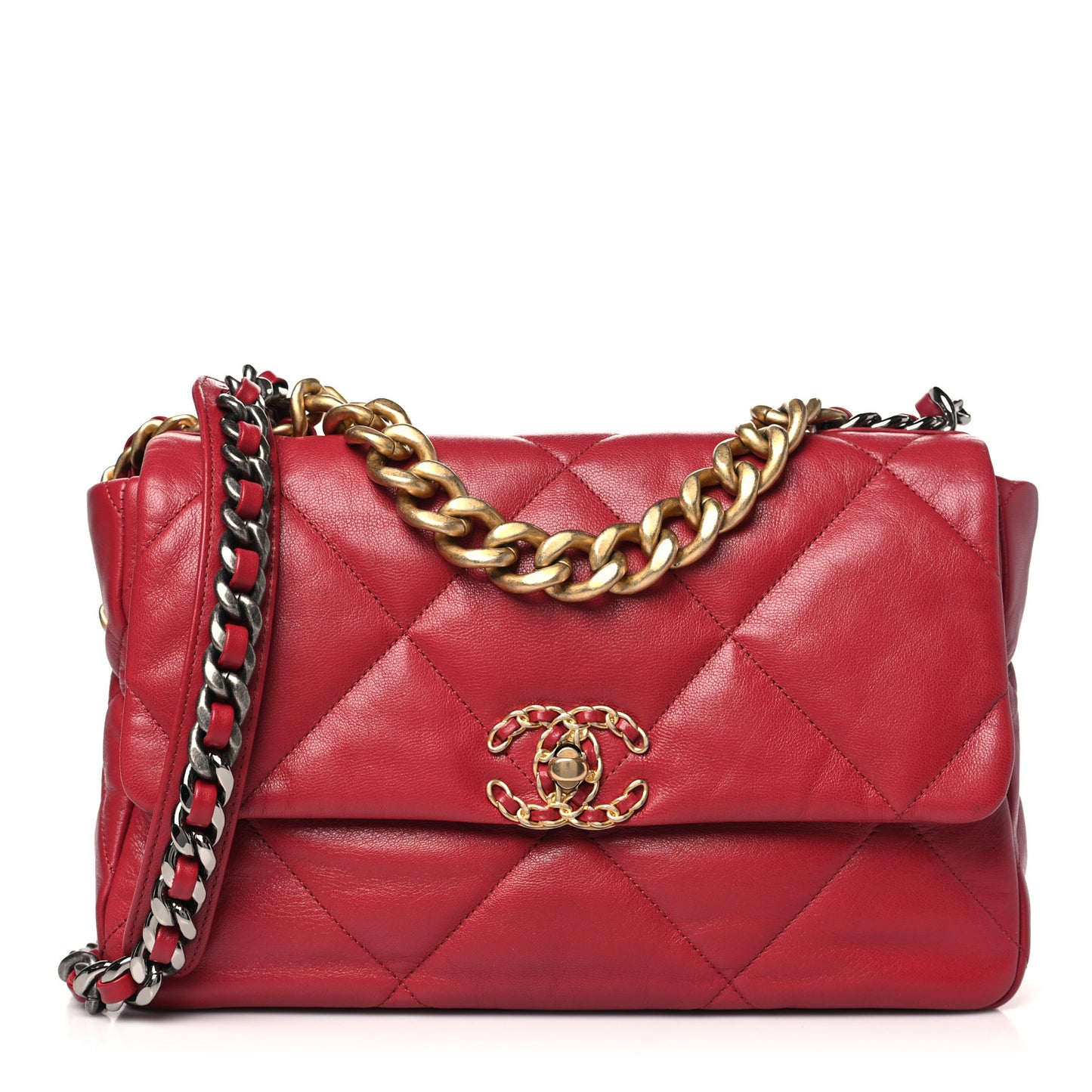 Goatskin Quilted Large Chanel 19 Flap Red
