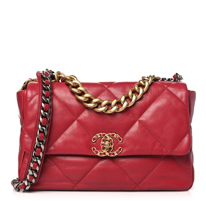Chanel Goatskin Quilted Large Chanel 19 Flap Red 1 of 10