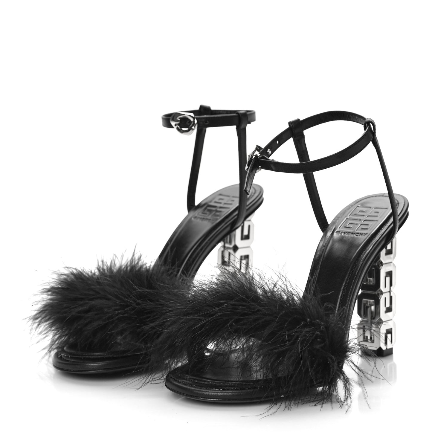 Smooth Nappa Feather G Cube 105mm Sandals 41 Black
