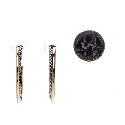 David Yurman Sterling Silver 18K Yellow Gold 44mm Extra Large Crossover Cable Hoop Earrings 2 of 7