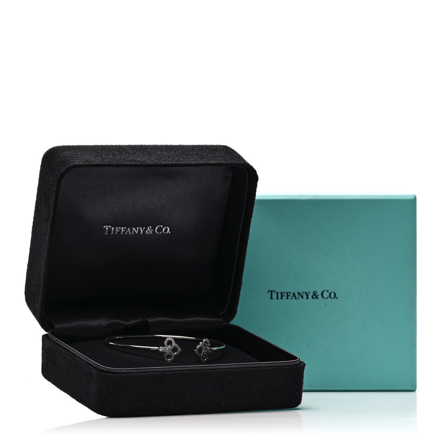 Tiffany 18K White Gold Diamond Fleur De Lis Wire Bracelet 4 of 4