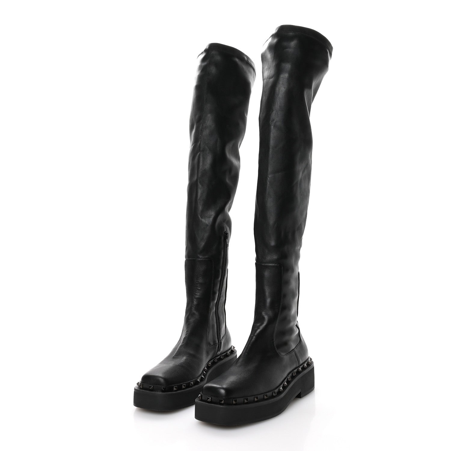 Valentino Garavani Calfskin Rockstud M-Way Over The Knee Boots 40 Black 4 of 7