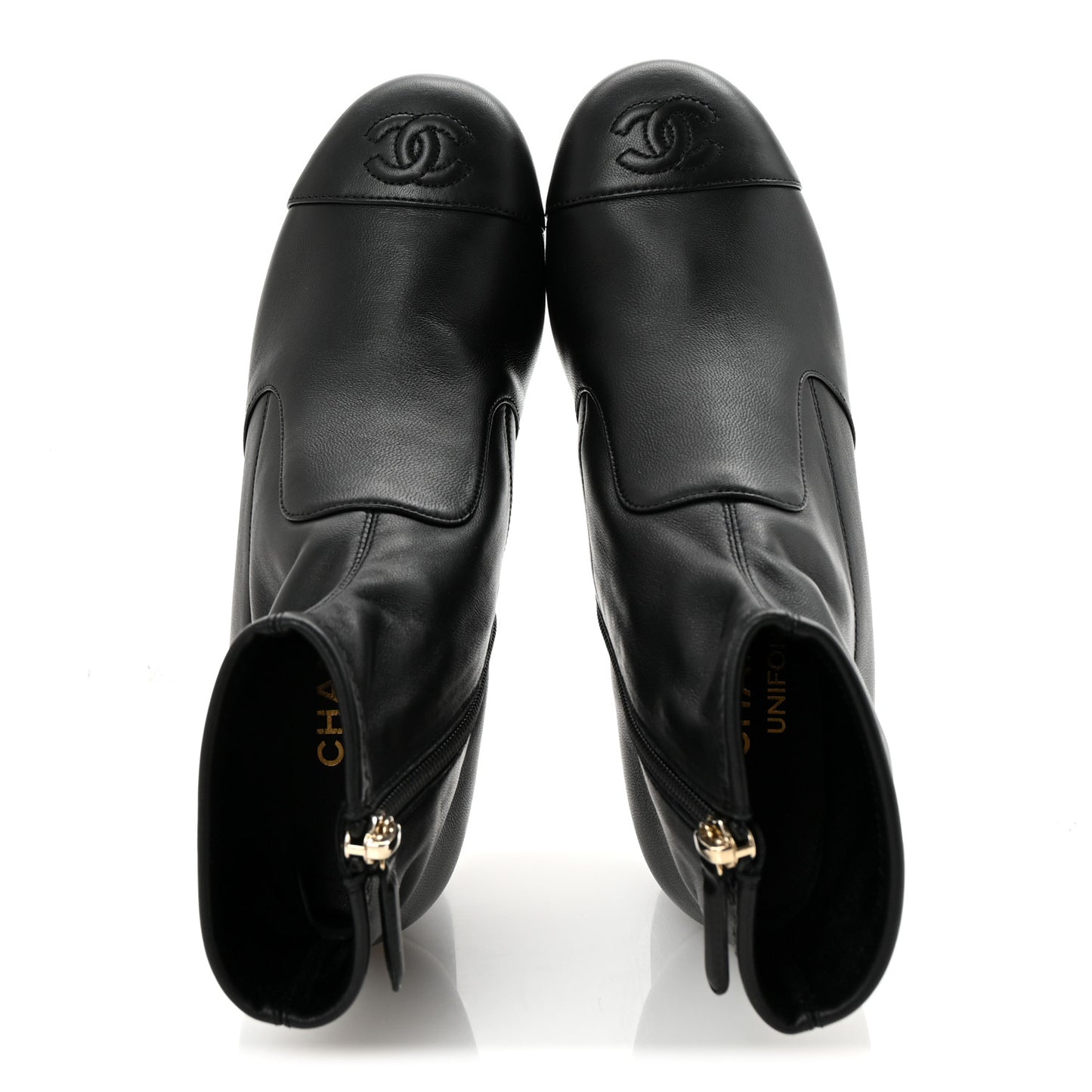 Stretch Lambskin Cap Toe CC Short Boots 35 Black