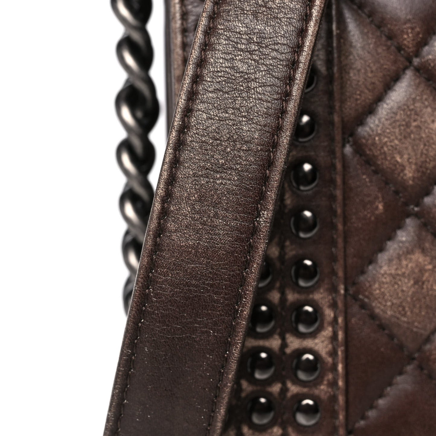 Faded Calfskin Quilted Large Studded Boy Flap Brown Beige