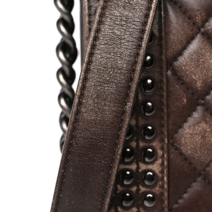 Chanel Faded Calfskin Quilted Large Studded Boy Flap Brown Beige 14 of 16