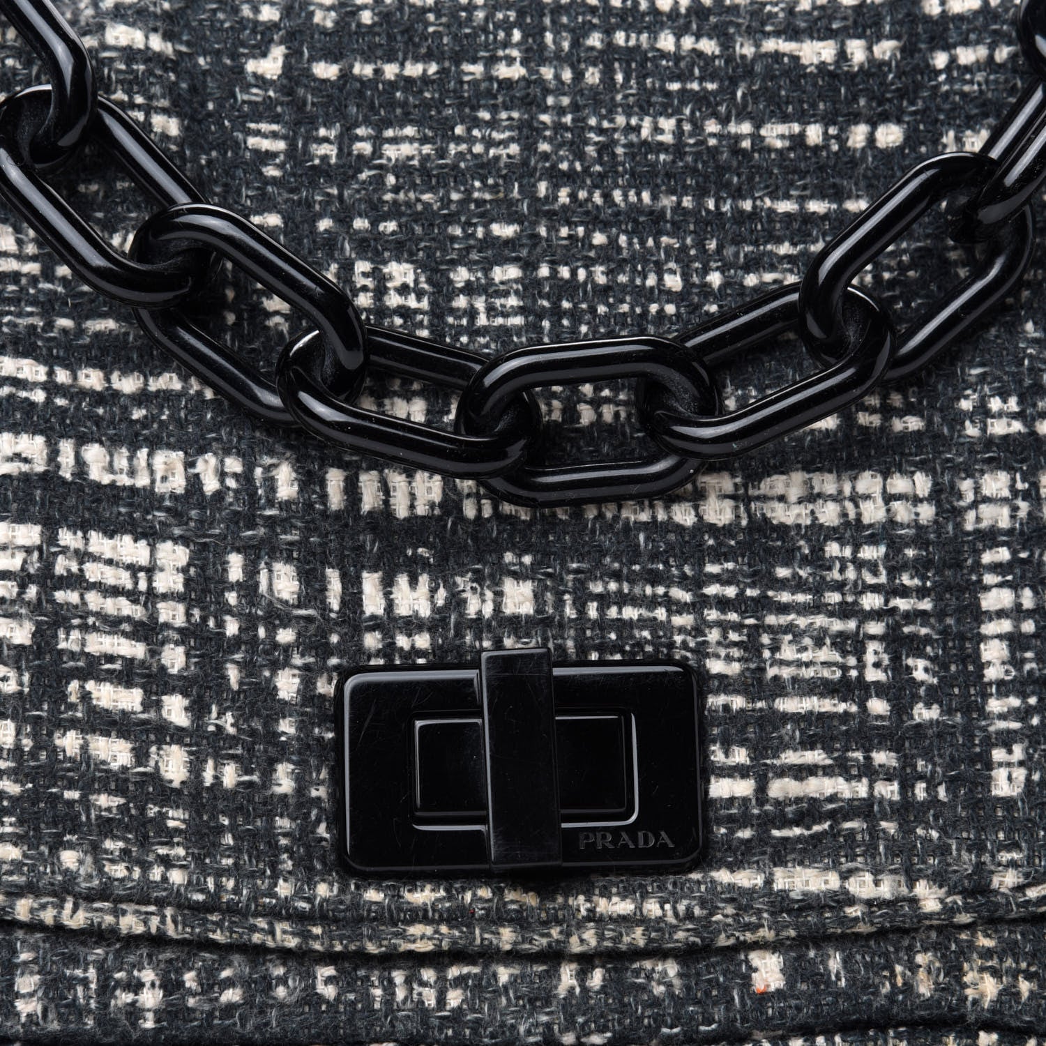 Prada Tela Tweed Chain Shoulder Bag Black 11 of 11