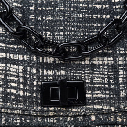Prada Tela Tweed Chain Shoulder Bag Black 11 of 11