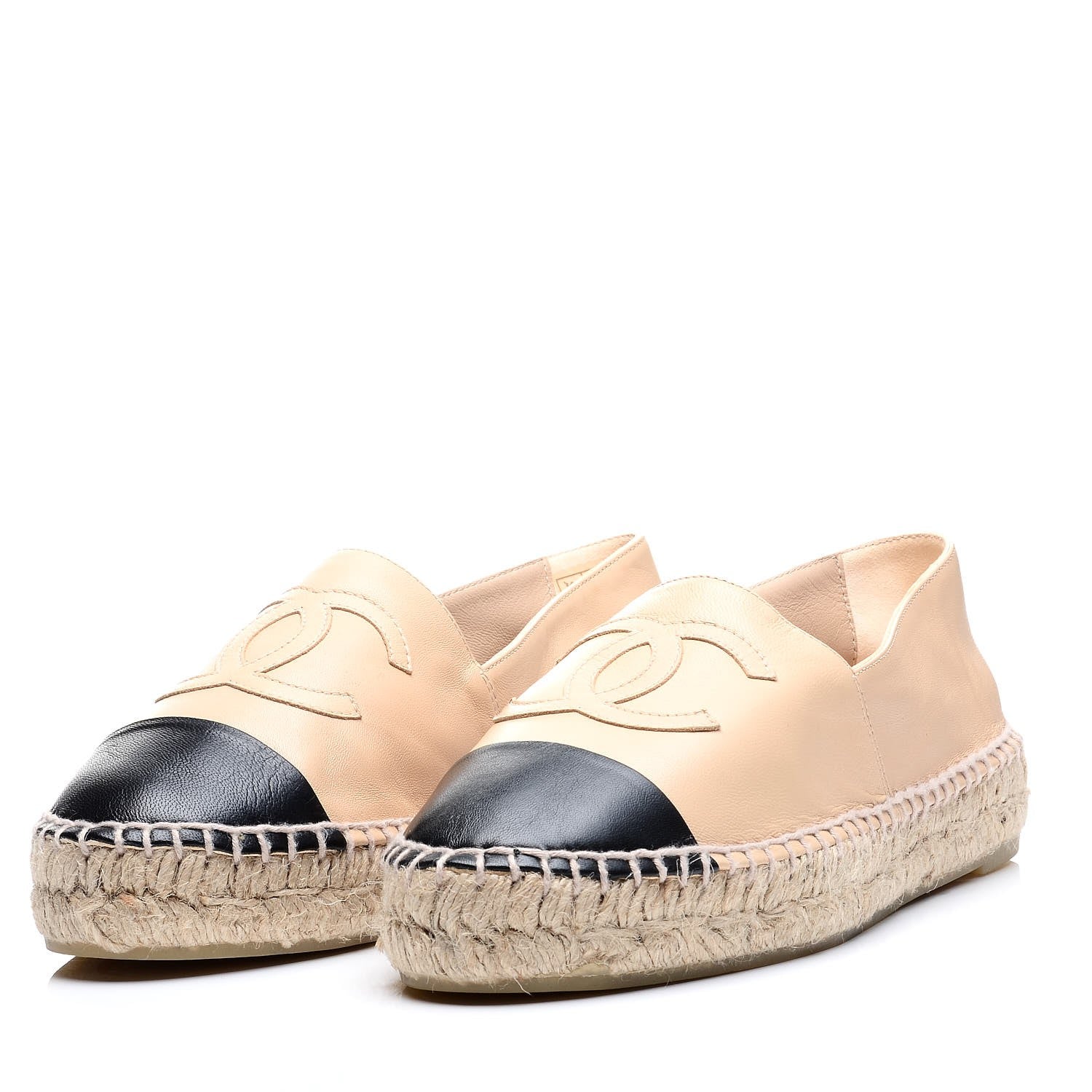 Chanel Lambskin CC Espadrilles 37 Beige Black 2 of 10