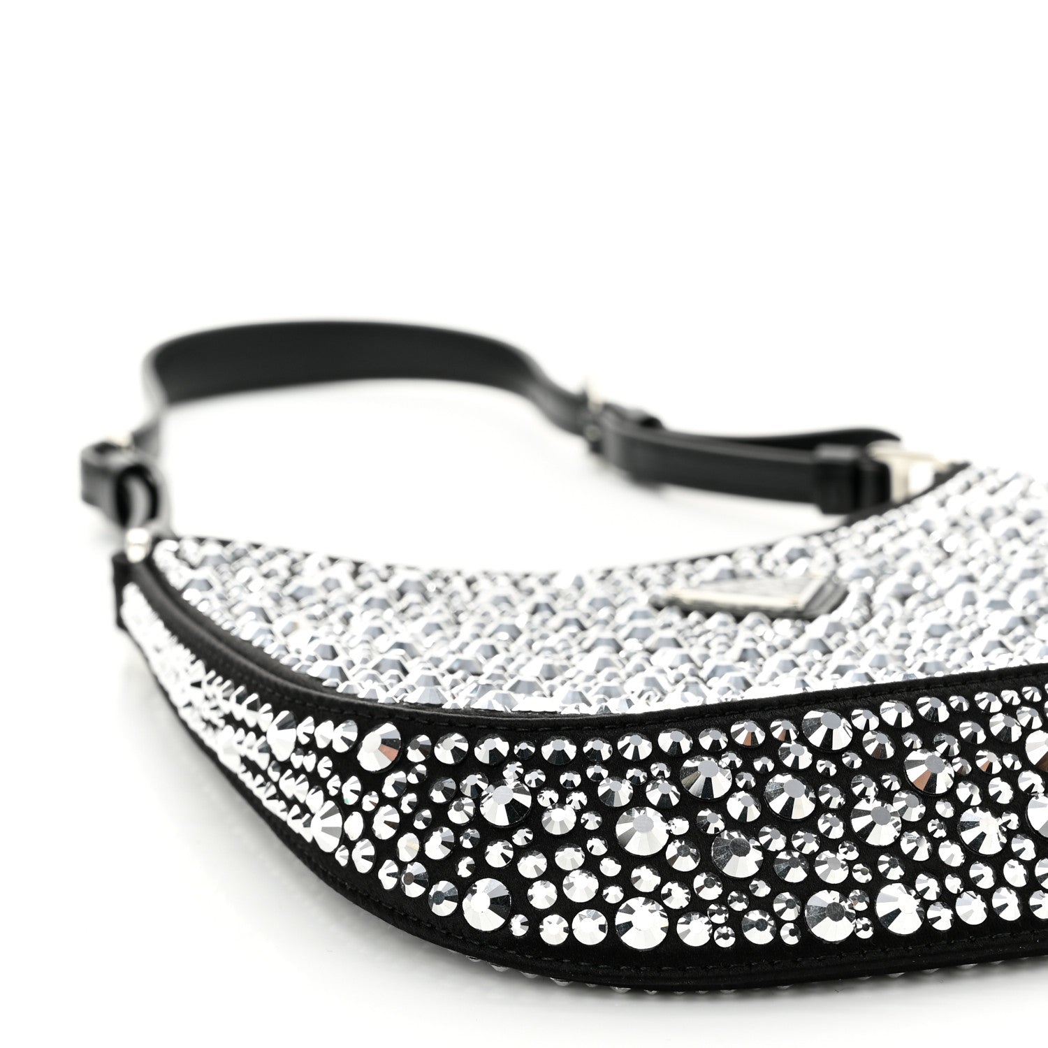 Prada Satin Crystal Cleo Adjustable Strap Shoulder Bag Metal 8 of 10