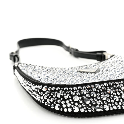 Prada Satin Crystal Cleo Adjustable Strap Shoulder Bag Metal 8 of 10