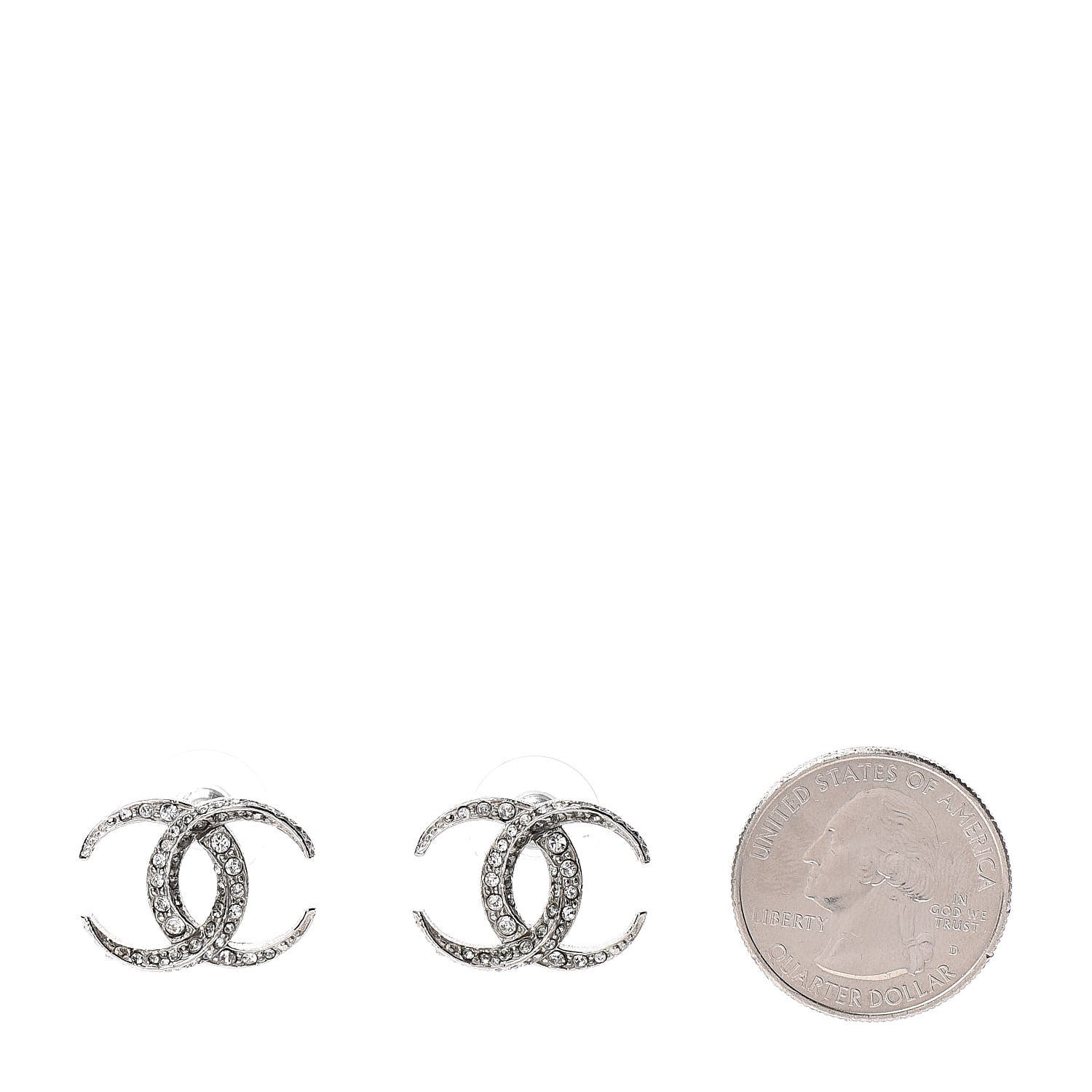 Chanel Crystal CC Moon Earrings Silver 2 of 4