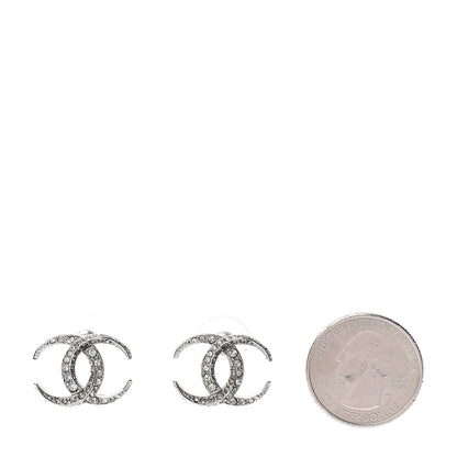 Chanel Crystal CC Moon Earrings Silver 2 of 4