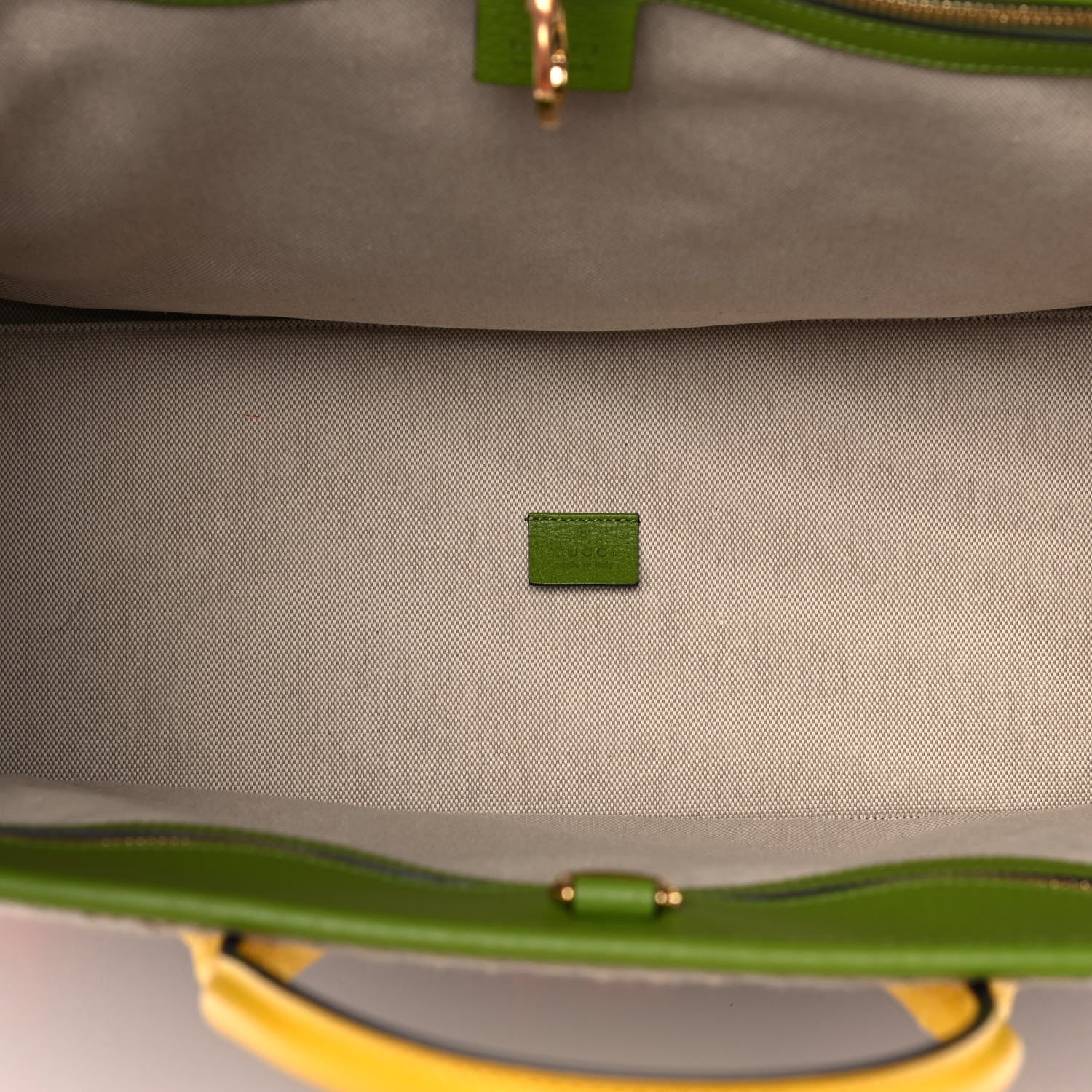 Gucci Fabric Embroidered Square G Forte Dei Marmi Striped Tote Bag Green Yellow 8 of 12