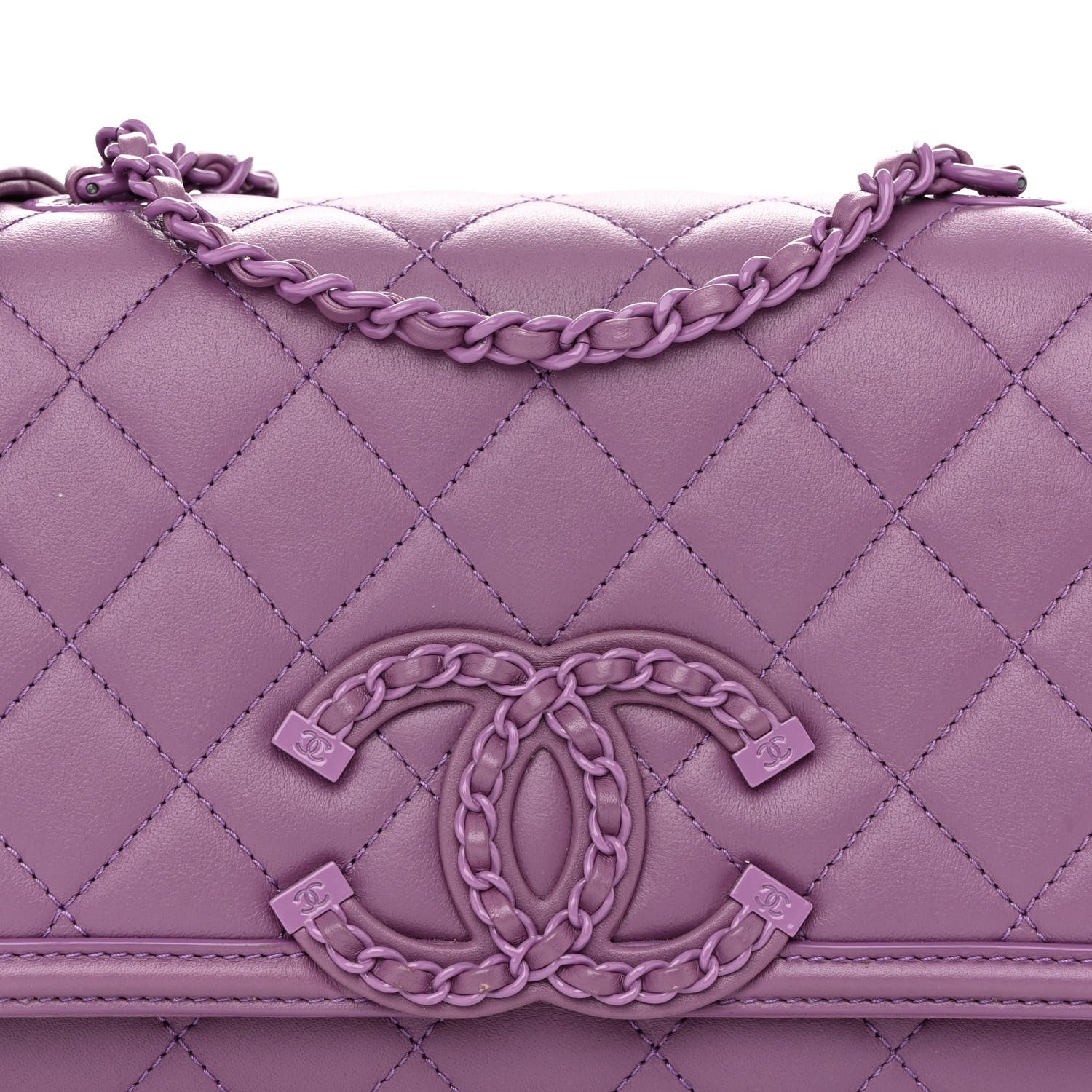 Chanel Lambskin Quilted Small CC Filigree Flap Purple 8 of 10