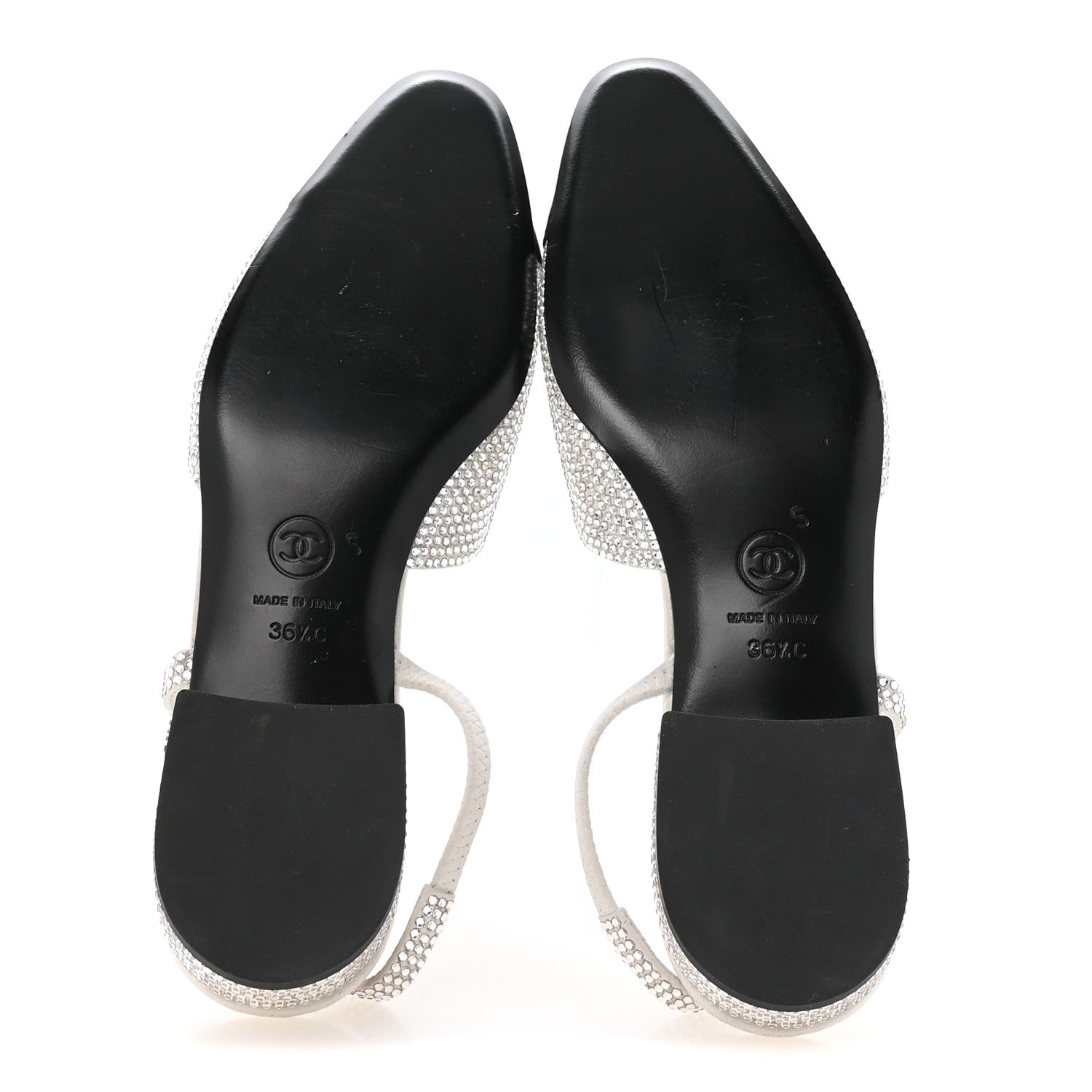 Chanel Strass Grosgrain Cap Toe CC Slingback Flats 36.5 Silver Black 6 of 8