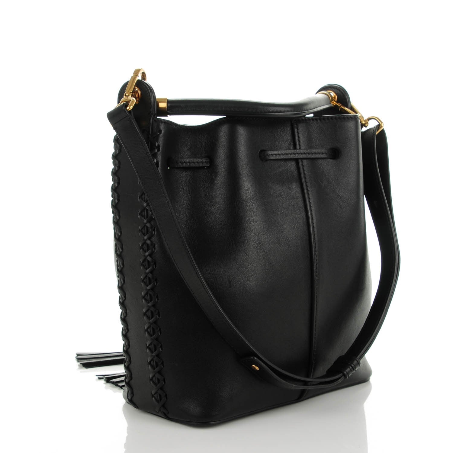 Chloe Calfskin Medium Gala Cross-Stitch Bucket Bag Black 3 of 7