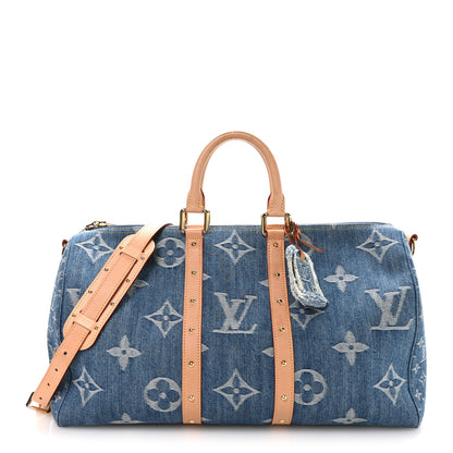 Louis Vuitton Denim Monogram New LV Remix Keepall Bandouliere 45 Blue 1 of 8