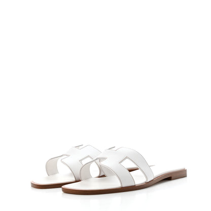 Hermes Box Calfskin Oran Sandals 39 White 3 of 4