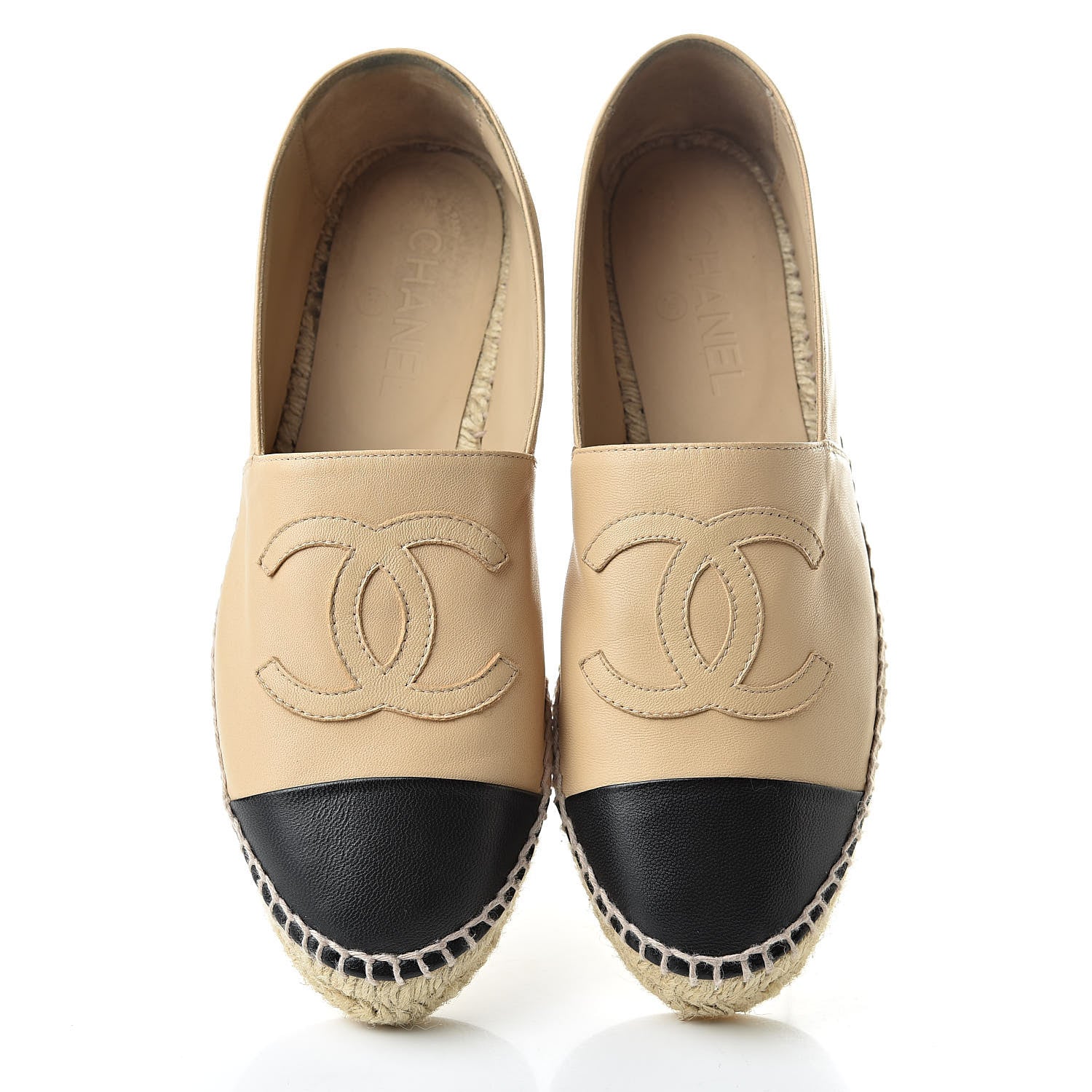 Chanel Lambskin CC Espadrilles 38 Beige Black 5 of 15