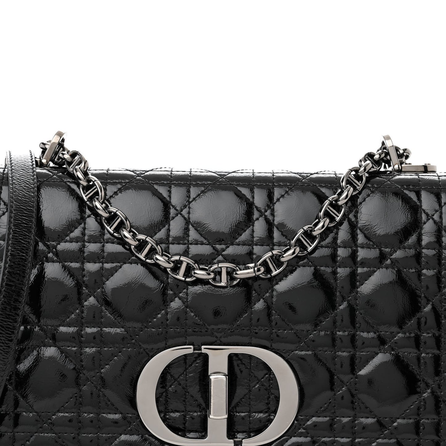 Crinkled Patent Lambskin Cannage Medium Caro Bag Black