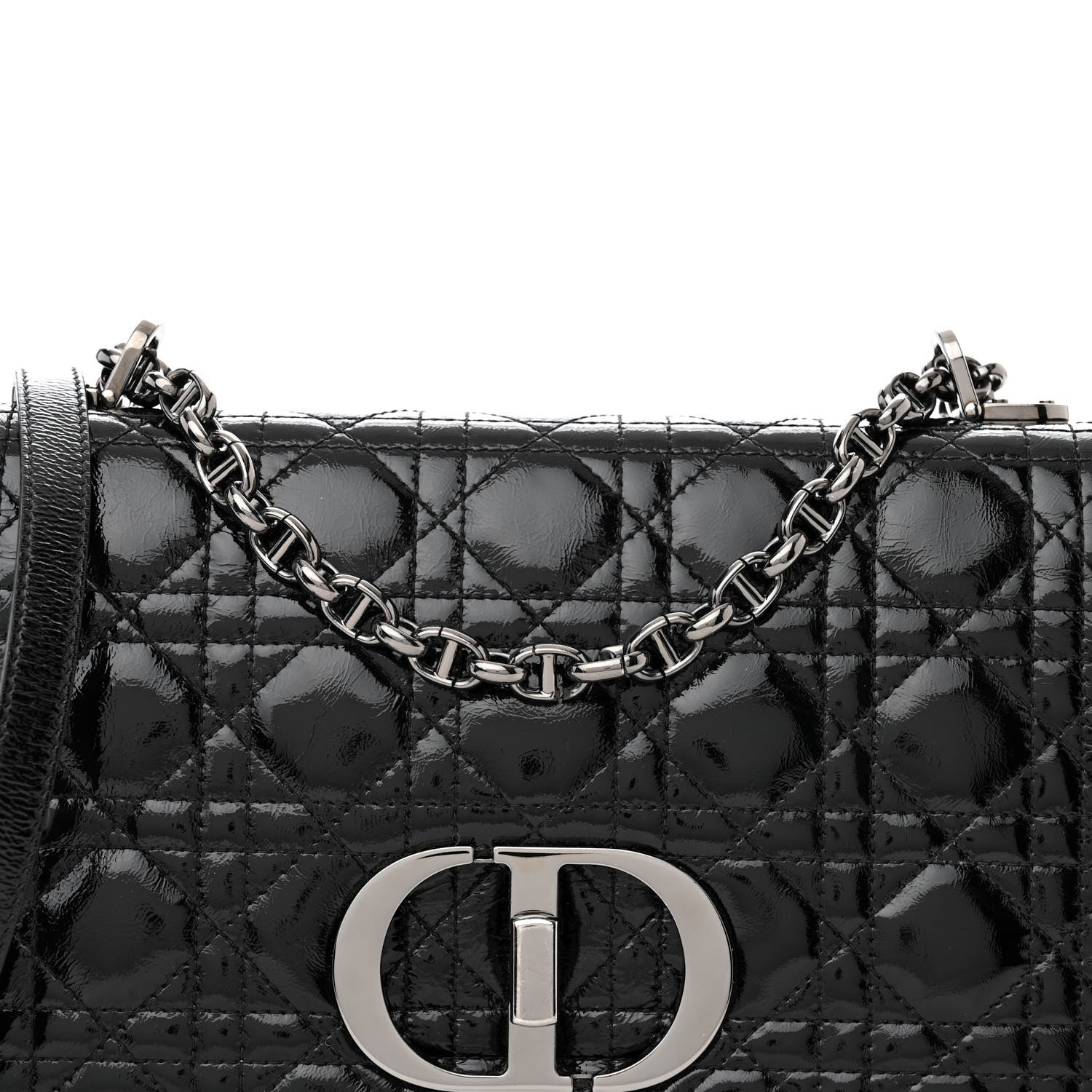 Christian Dior Crinkled Patent Lambskin Cannage Medium Caro Bag Black 9 of 11
